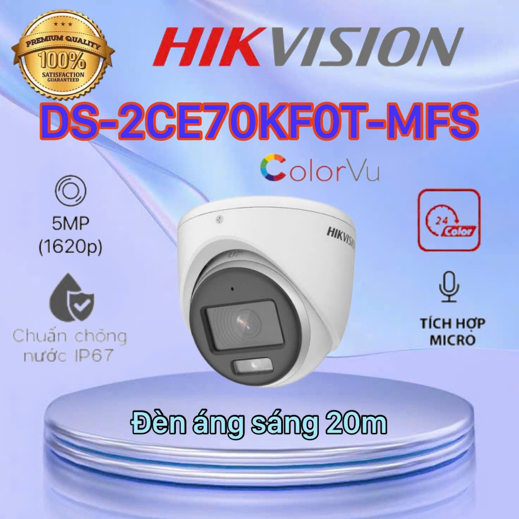 Camera HDTVI có màu ban đêm 5MP HIKVISION DS-2CE70KF0T-MFS-TÍCH HỢP MIC
