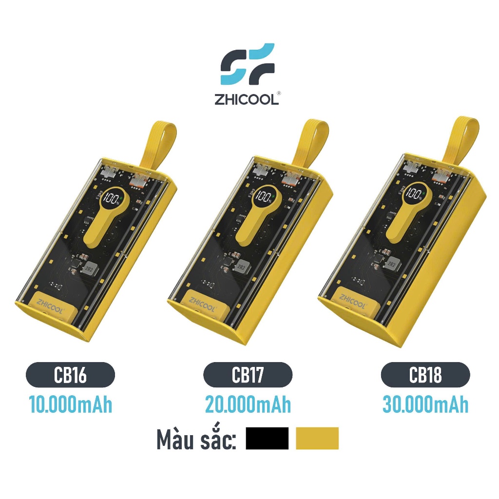 Sạc Dự Phòng ZHICOOL CB16/17/18 - Kèm Dây - Có Đèn Chiếu Sáng - Đèn Led Báo Dung Lượng