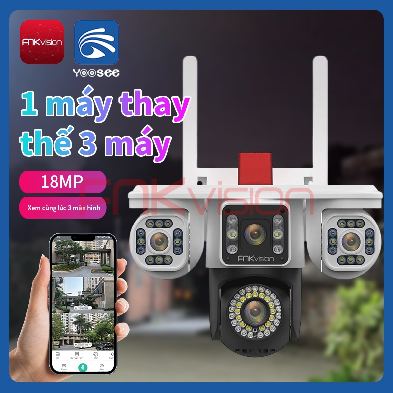 [FNKvision] Camera 4 mắt 3 màn hình Yoosee 18MP xem đêm có màu Camera ngoài trời chống mưa chống nướ