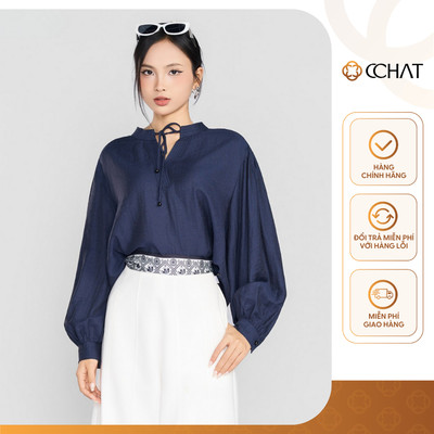 Áo Sơ Mi Nữ 𝐂𝐂𝐇𝐀𝐓 Dáng Suông Epure Dây Buộc Nơ Chất Liệu Đũi Mềm Mại 25ADV2006ST