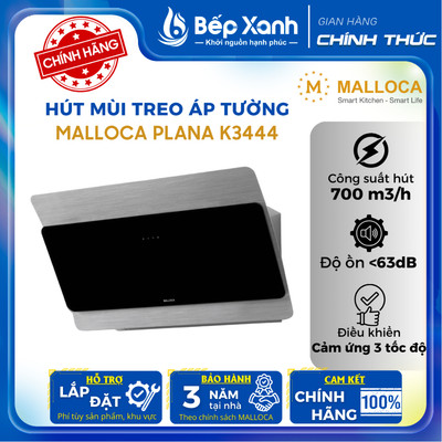 [LẮP ĐẶT TOÀN QUỐC] Máy hút mùi áp tường Malloca Plana K3444 - Ngang 90 cm - Công Suất Hút 700m3/h - Bảo Hành 3 Năm