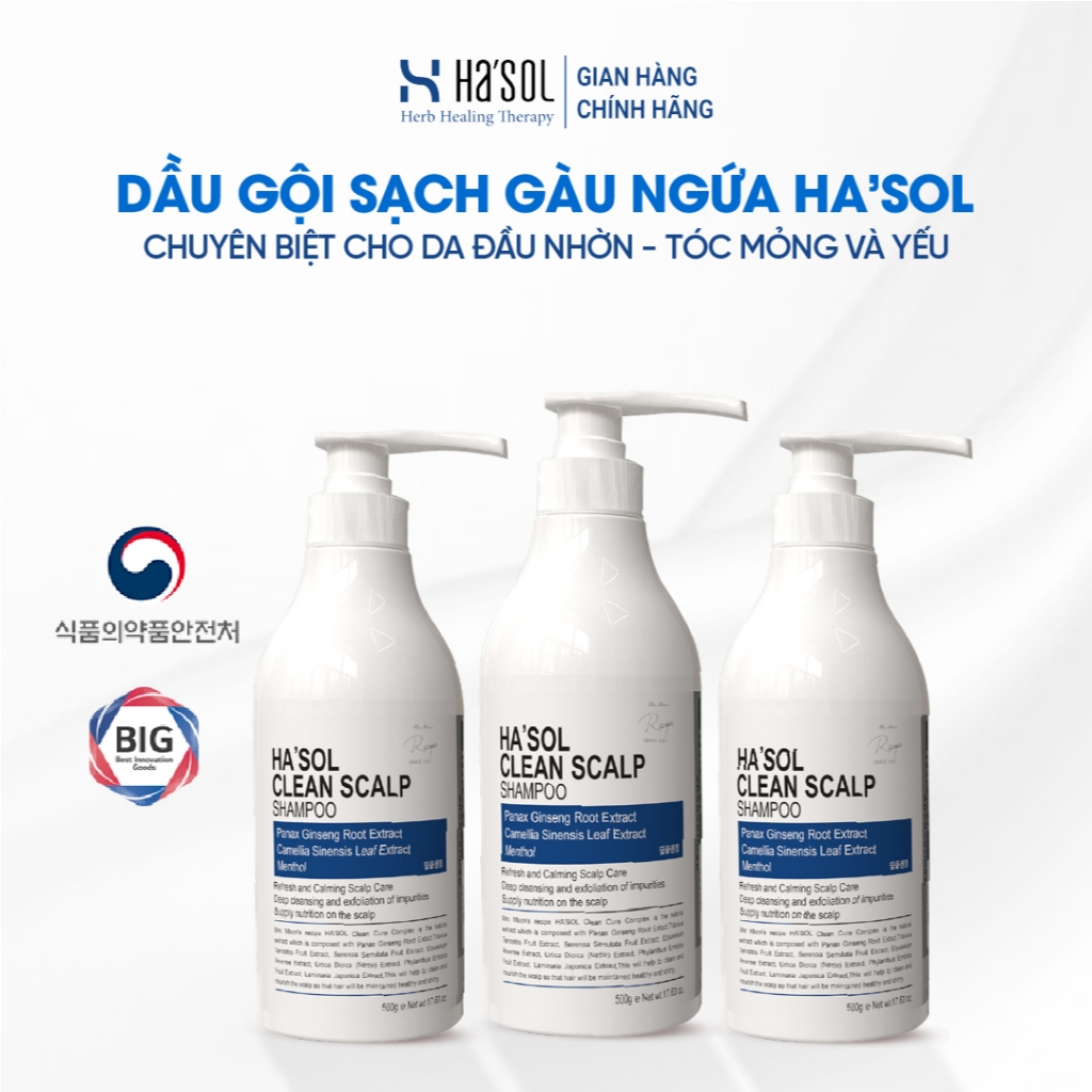 Dầu Gội HASOL Hỗ Trợ Giảm Gàu Nấm Ngứa, Phù Hợp Cho Da Đầu Nhiều Dầu, Tóc Mỏng Và Yếu HA'SOL Clean Scalp Shampoo 500g | BigBuy360 - bigbuy360.vn