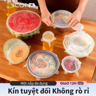 Bộ 6 Nắp Silicon Bảo Quản Thực Phẩm ICON - Dùng Lại Nhiều Lần, Khít Kín Chống Tràn, Co Giãn Tốt Đậy Vừa Mọi Đồ Đựng