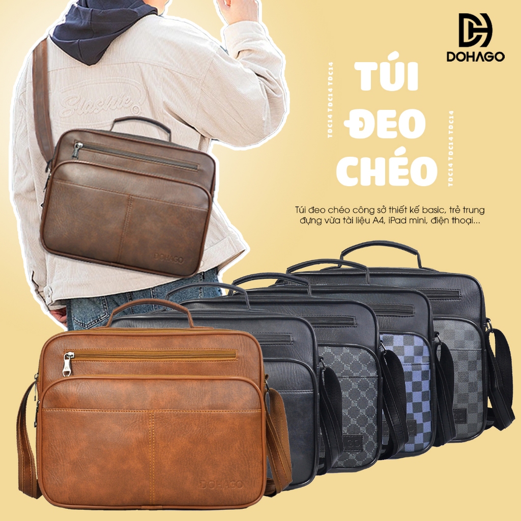 Túi Đeo Chéo Da DOHAGO Ngăn Chính Đựng Vừa Tài Liệu Khổ Giấy A4 - TDC14