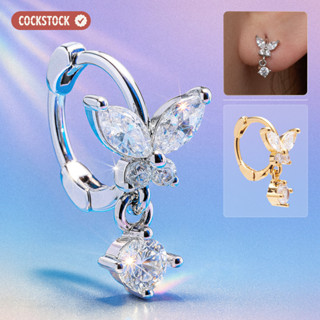  Khuyên tai vòng bướm thả đá BUTTERFLY HOOP DROP DIAMOND EARRING- COCKSTOCK 