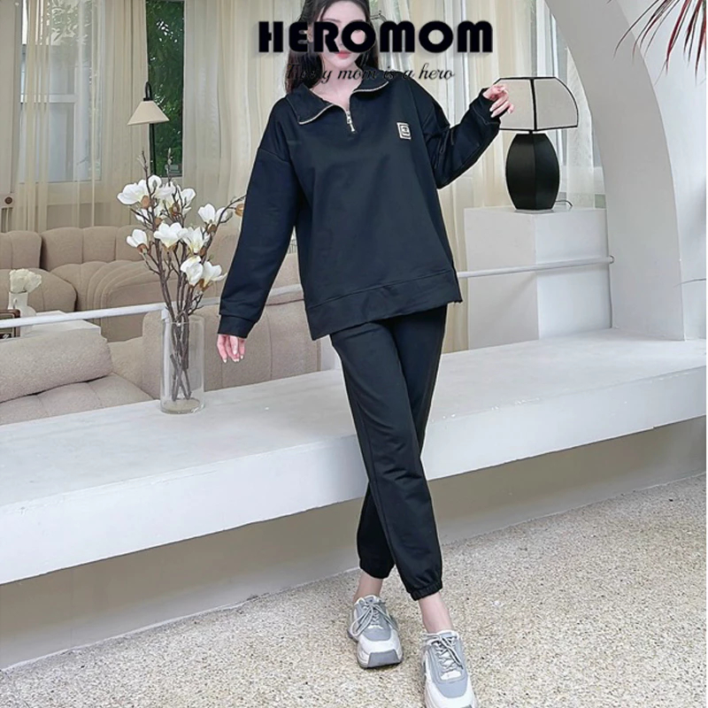 Đồ bộ bà bầu dài tay thu đông chất Da Cá dày dặn, mặc nhà dáng thể thao jogger Heromom Store