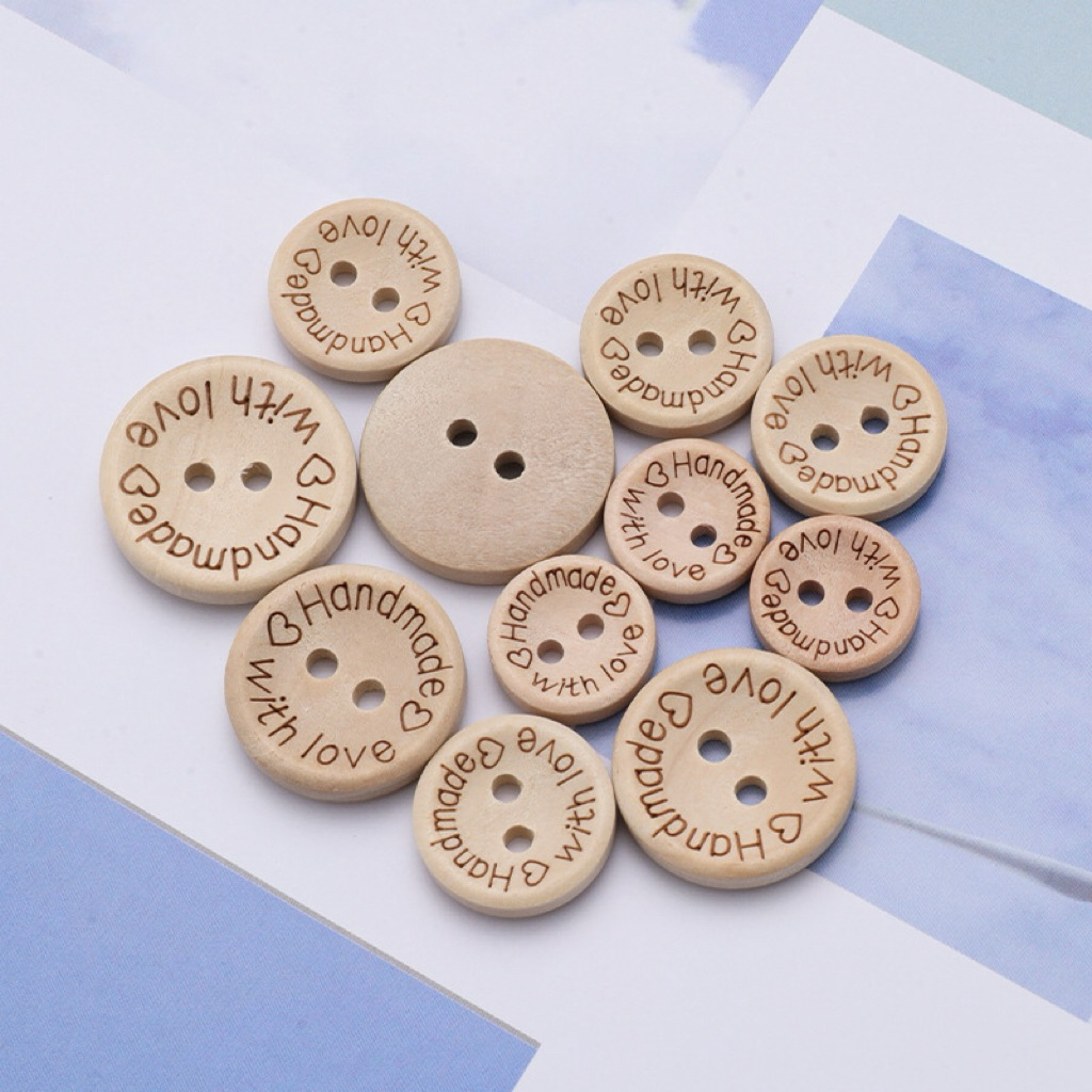 [Túi 5 cái] Cúc Gỗ Handmade With Love - cúc gỗ trang trí, phụ kiện làm đồ handmade