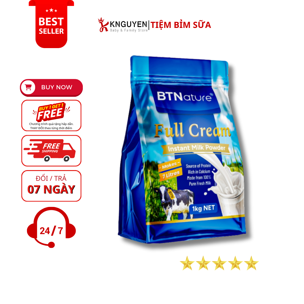 Sữa tươi nguyên kem dạng bột BTNature - Úc - Túi 1kg