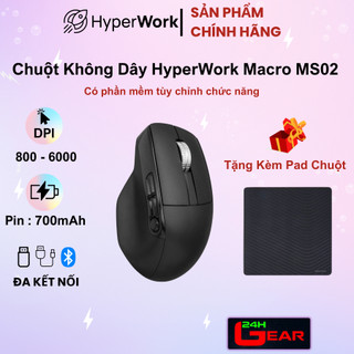 Chuột không dây HyperWork Macro MS02 Pin sạc 700mAh (3 Mode / DPI 800-6000) Chính Hãng