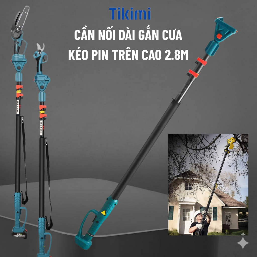 Cần nối dài gắn máy cưa xích và kéo cắt cành pin - Sào gắn máy cưa cắt cành cây trên cao dài 2.8m C5