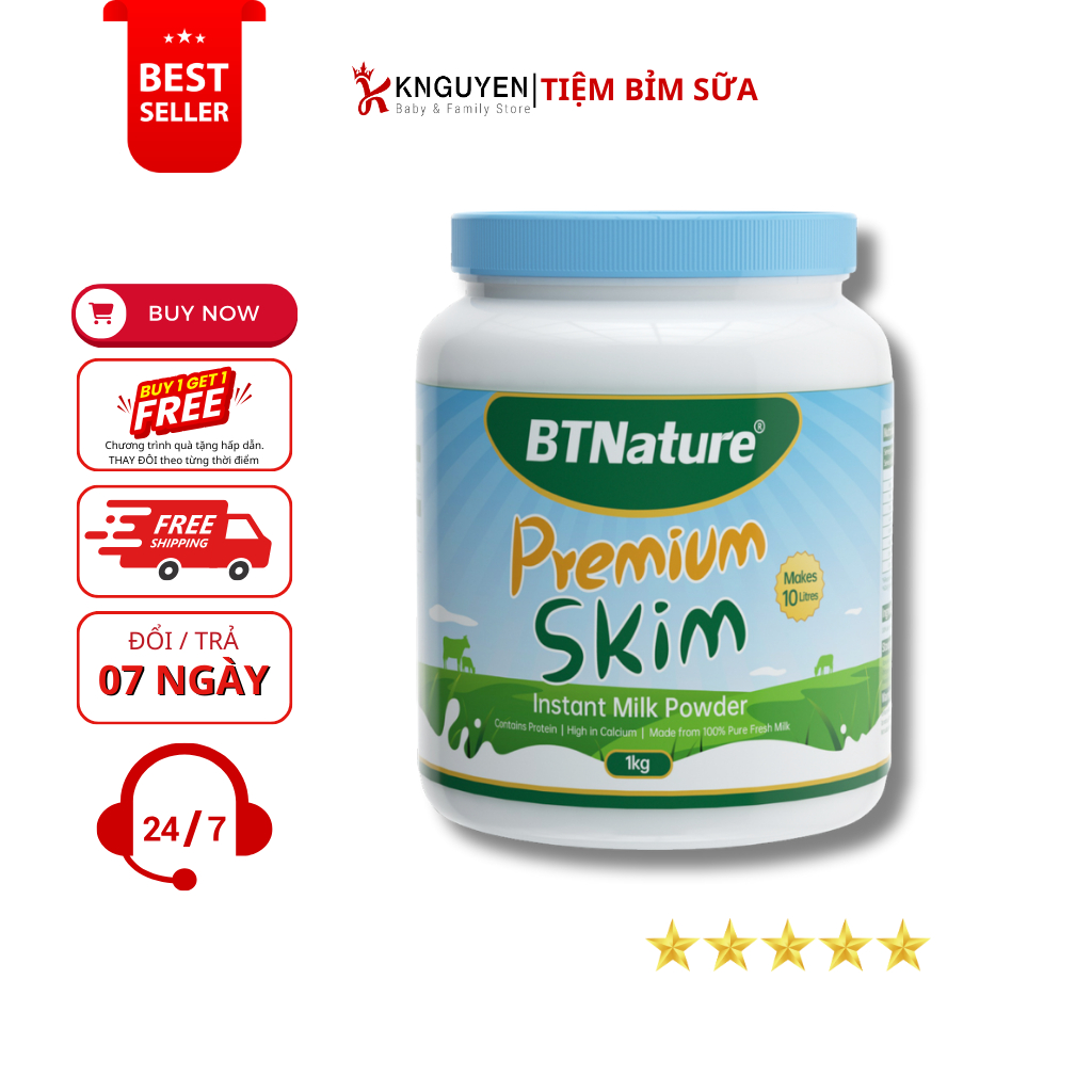 Sữa tươi tách kem dạng bột BTNature Premium - Úc (1kg)