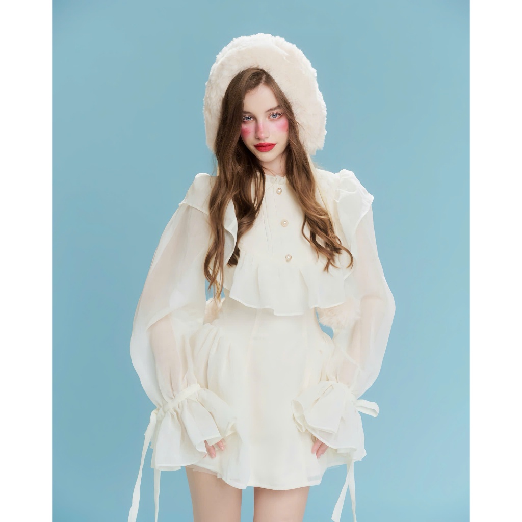Cloudy Mini Dress – Đầm tiểu thư dáng xòe tay dài GLORIOUS chất liệu linen chiết eo tôn dáng đầm dự 