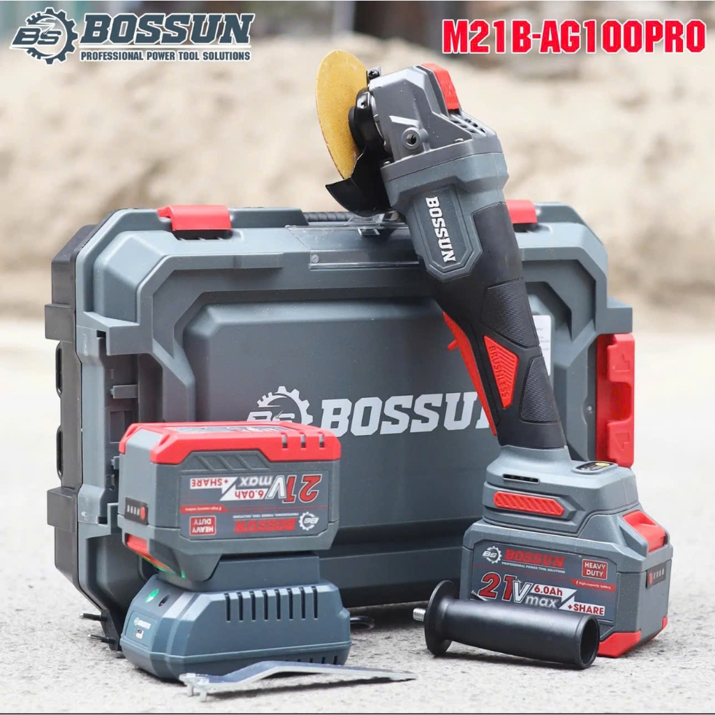 [ CHỐNG SỐC ĐÁ ] MÁY MÀI PIN BOSSUN M21B-AG100PRO, Động Cơ Lõi Đồng, Có Chống Khởi Động Lại,