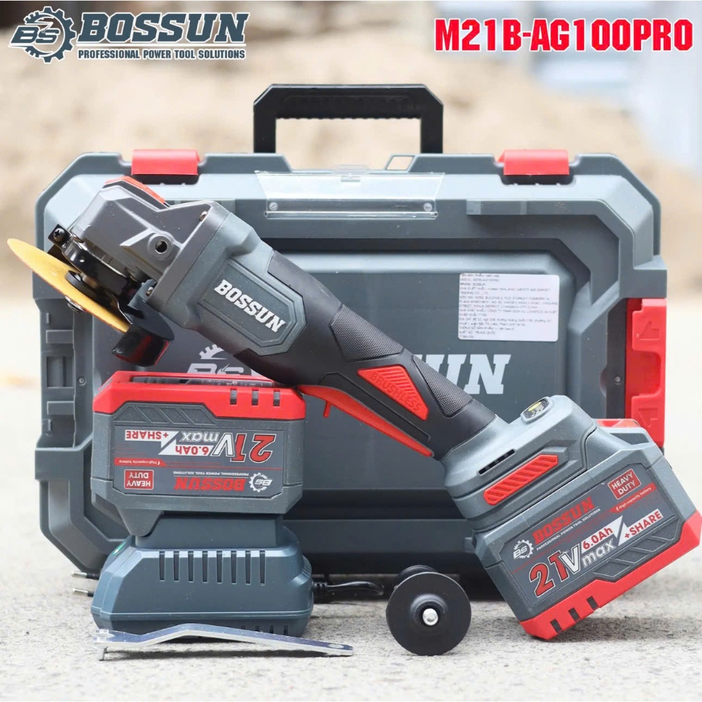 MÁY MÀI PIN BOSSUN M21B-AG100PRO, Động Cơ Lõi Đồng, Có Chống Sốc Đá, Khởi Động Mềm