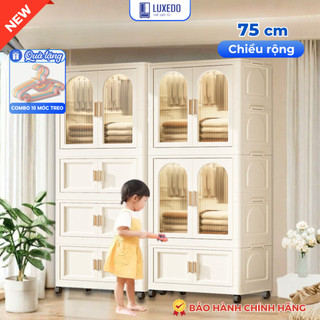 [TẶNG MÓC TREO] Tủ Quần Áo Gấp Gọn Luxedo Rộng 75cm Màu Trắng Sang Trọng, Tủ Đựng Đồ Chịu Tải Lớn Nhựa PP An Toàn - HC18