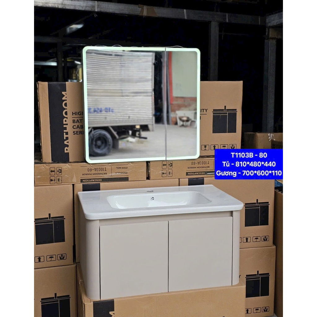 TỦ LAVABO TỦ GƯƠNG LED SẤY - NHỰA PVC