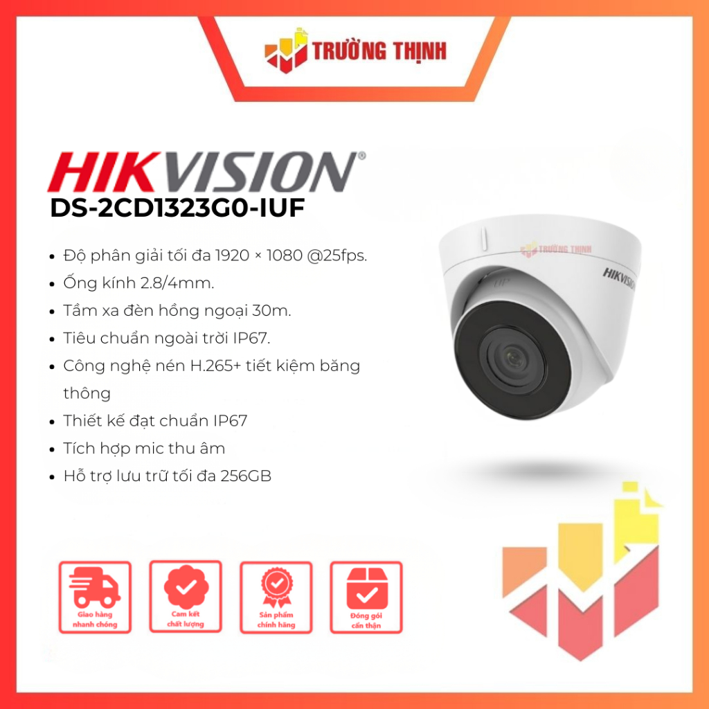 Camera Dome IP 2MP HIKVISION DS-2CD1323G0-IUF