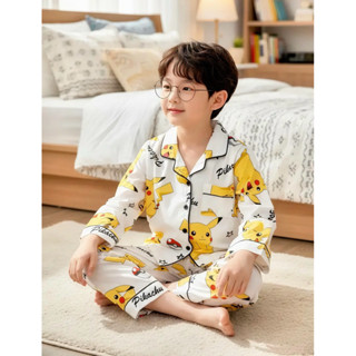  Bộ pijama bé trai vải lụa Mango họa tiết khủng long dễ thương | Đồ ngủ trẻ em cao cấp mềm mát mặc ở nhà 