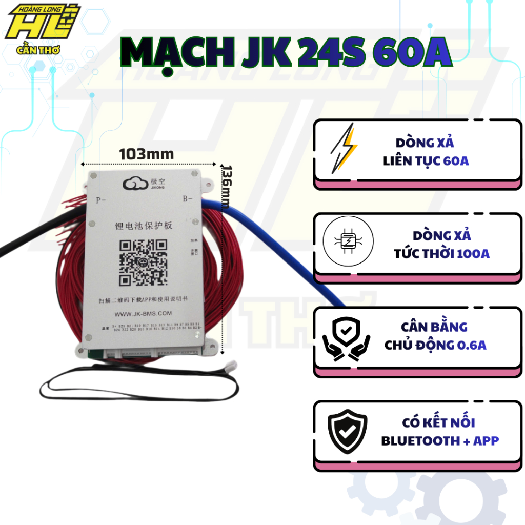 BMS JK 8-24S 60A - Cân Bằng 0.6A, Tích Hợp Bluetooth & App Điều Khiển