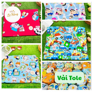 [ Vải Lệ Hằng] Vải Tone Lanh Nhiều Mẩu Shin Cậu Bé Bút Chì, Xe Hơi Hoạt Hình May Đồ Bé Trai, Bé Gái Thoáng Mát
