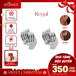   HỎA TỐC  Bông tai nữ Regal Jesmee thiết kế hoàng gia chất liệu titanium mạ vàng sang trọng - E6557 