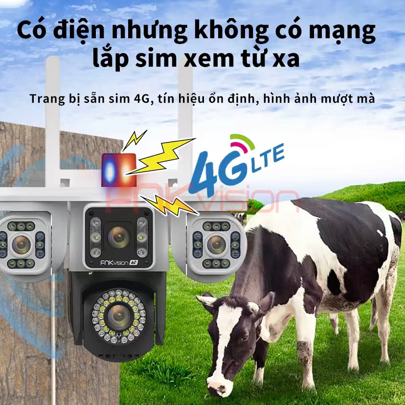 Camera outdoor chống nước 4G Fnkvision, Yoosee 18mp toàn cảnh 360 độ, xem đêm có màu rõ nét