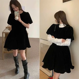 Đầm babydoll chất nhung dáng ngắn phối cùng ren hoa đáng yêu - 55KG.LINH