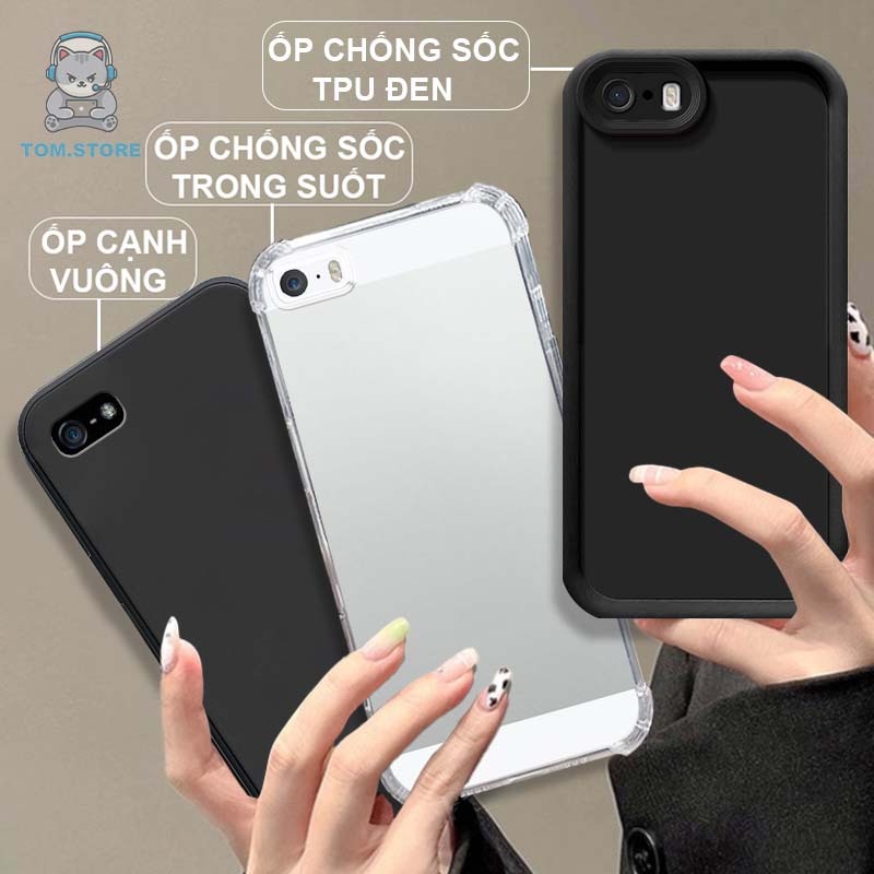 Ốp lưng IPhone 5 / 5S / 5SE / SE 2016 chống sốc đen,TPU viền vuông,chống sốc trong suốt silicon
