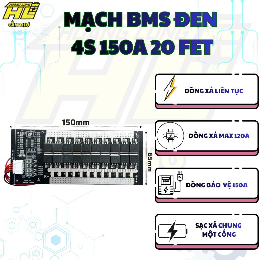 Mạch BMS Đen 4S 150A 20FET – Sạc/Xả Chung