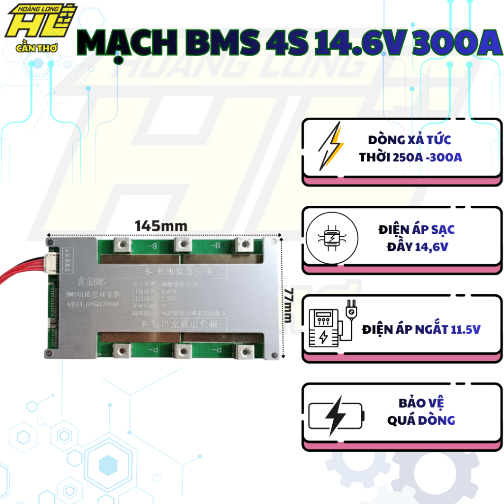 Mạch BMS 4S 14.6V 300A –Tích Hợp Tản Nhiệt Nhôm Cao Cấp
