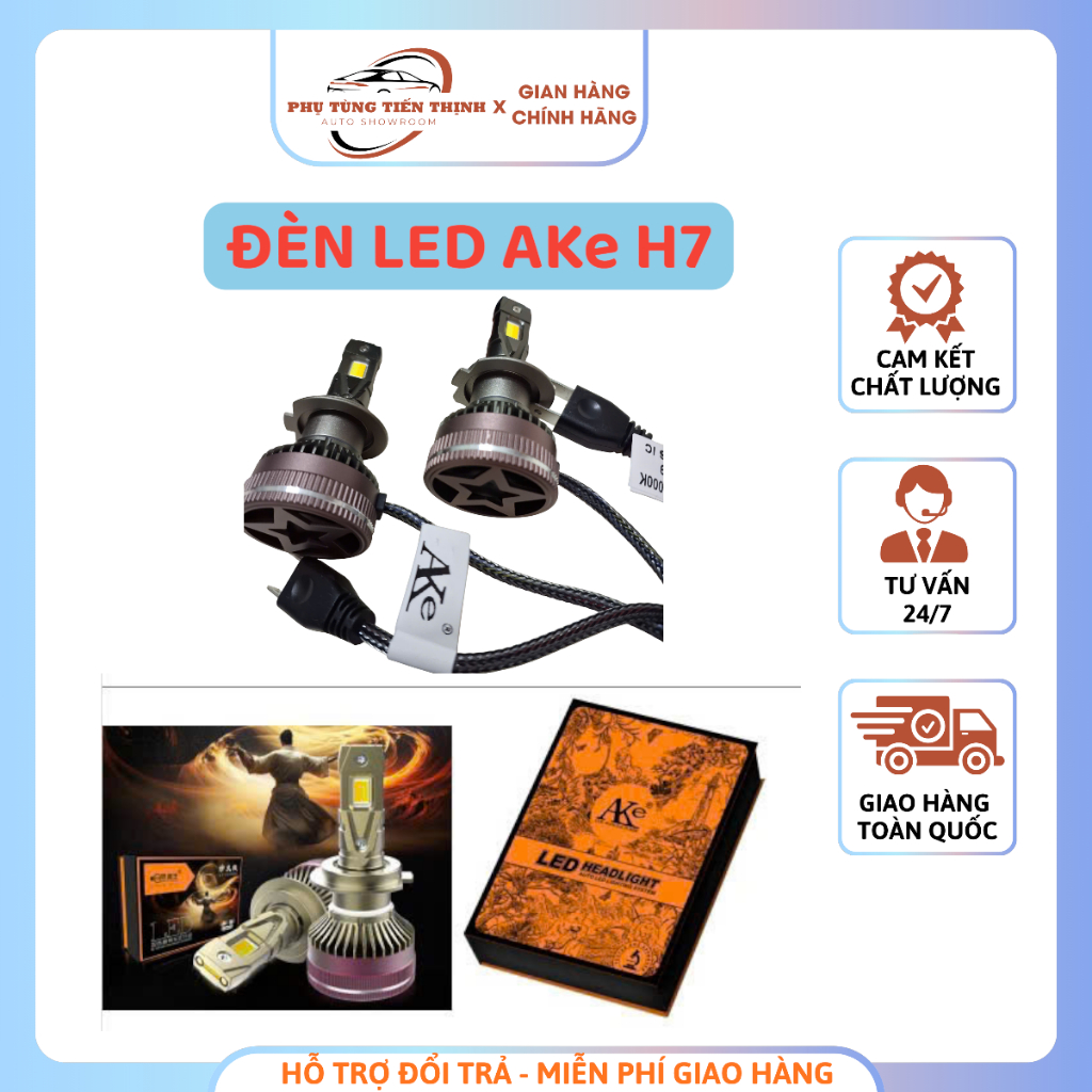Đèn LED Ake K13 - H7 12v/24v – LED Headlight 3 chế độ, driver rời, quạt tản nhiệt, tuổi thọ cao - Ph