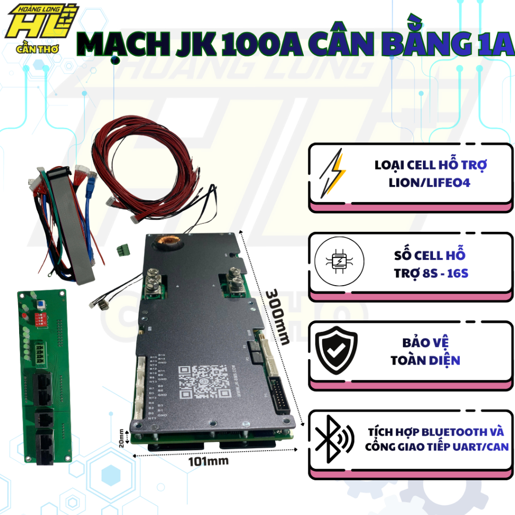 Mạch BMS JK 8S-16S 100A Cân Bằng Chủ Động 1A - Chuyên Pin Năng Lượng Mặt Trời