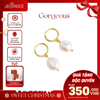  Bông tai nữ ngọc trai thô dáng thả Gorgeours Jesmee hoa tai mặc áo dài cưới hỏi khuyên tai sang trọng tiểu thư 