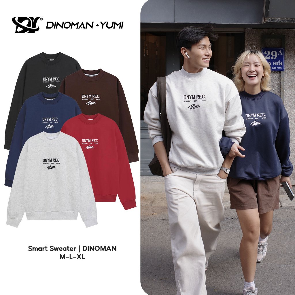  Áo Sweater Nỉ Lông Cừu Dinoman & Yumi Chất Liệu Nỉ Mềm Mịn Form Boxy Basic Trẻ Trung - AN04 
