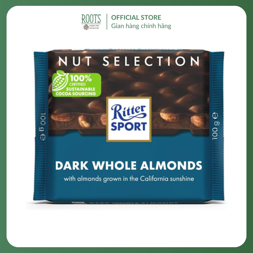 (Ship hỏa tốc) RITTER SPORT - Socola Đắng Hạnh Nhân, Dark Whole Almonds, with Almonds Grown in the C