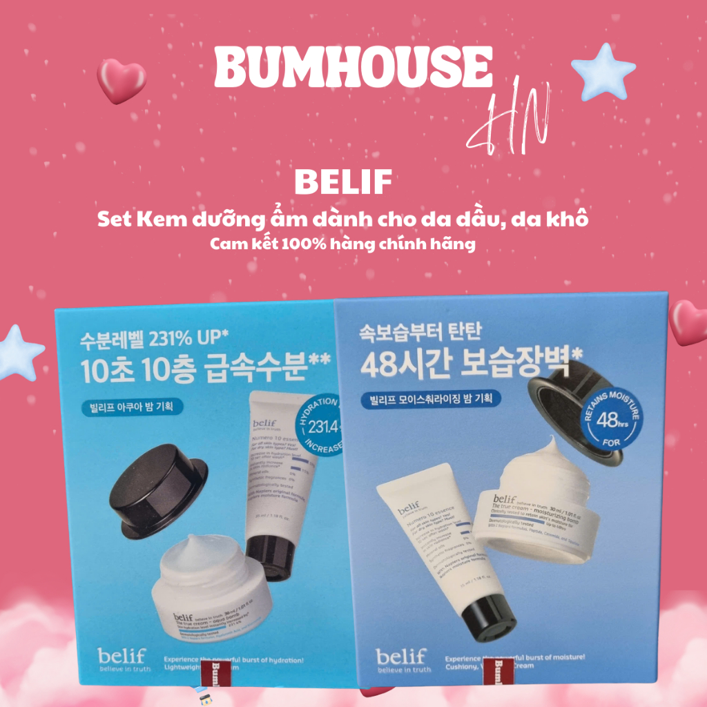 Set 2 Món Kem Dưỡng Belif The True Cream-Aqua Bomb/ Moisturizing Bomb (30ml) + Tinh Chất Belif Numer