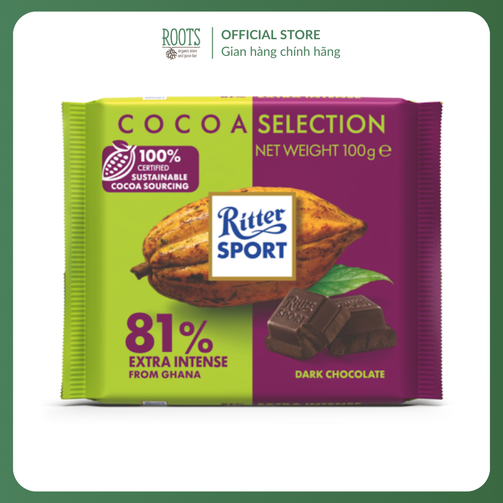 (Ship hỏa tốc) RITTER SPORT - Socola Đắng 81% Cacao, 81% Extra Intense from Ghana Dark Chocolate (10