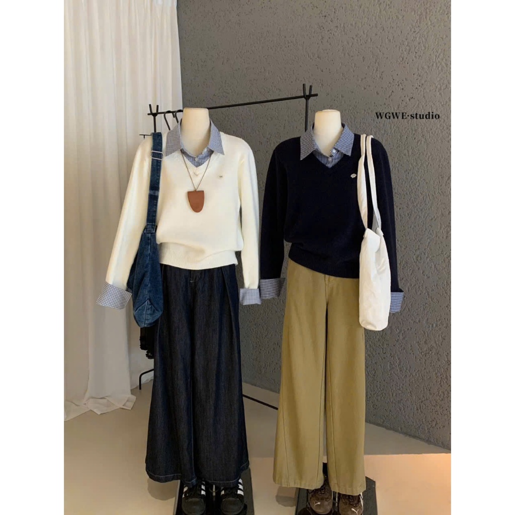 (QCCC)🧶 Áo Len Cổ V Phối Sơ Mi - Thanh Lịch & Cá Tính - DH30