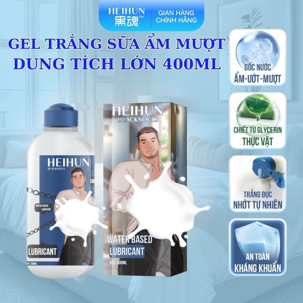 ĐỔI TÊN | Gel Bôi Trơn Gốc Nước Cho Nam - Màu Tinh Trùng Trắng Đục Đặc Sệt, Ẩm Mượt Lâu, An Toàn Ăn Được - HEIHUN 400ML