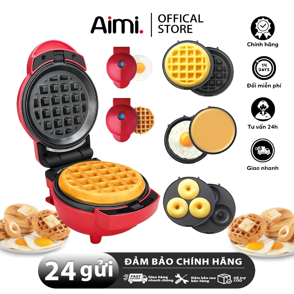 Aimi Máy Làm Bánh Waffle 3 Trong 1 Cho Gia Đình - Khay Nướng Tháo Rời, Bánh Donut Mini/Trứng Chiên/Bánh Waffle
