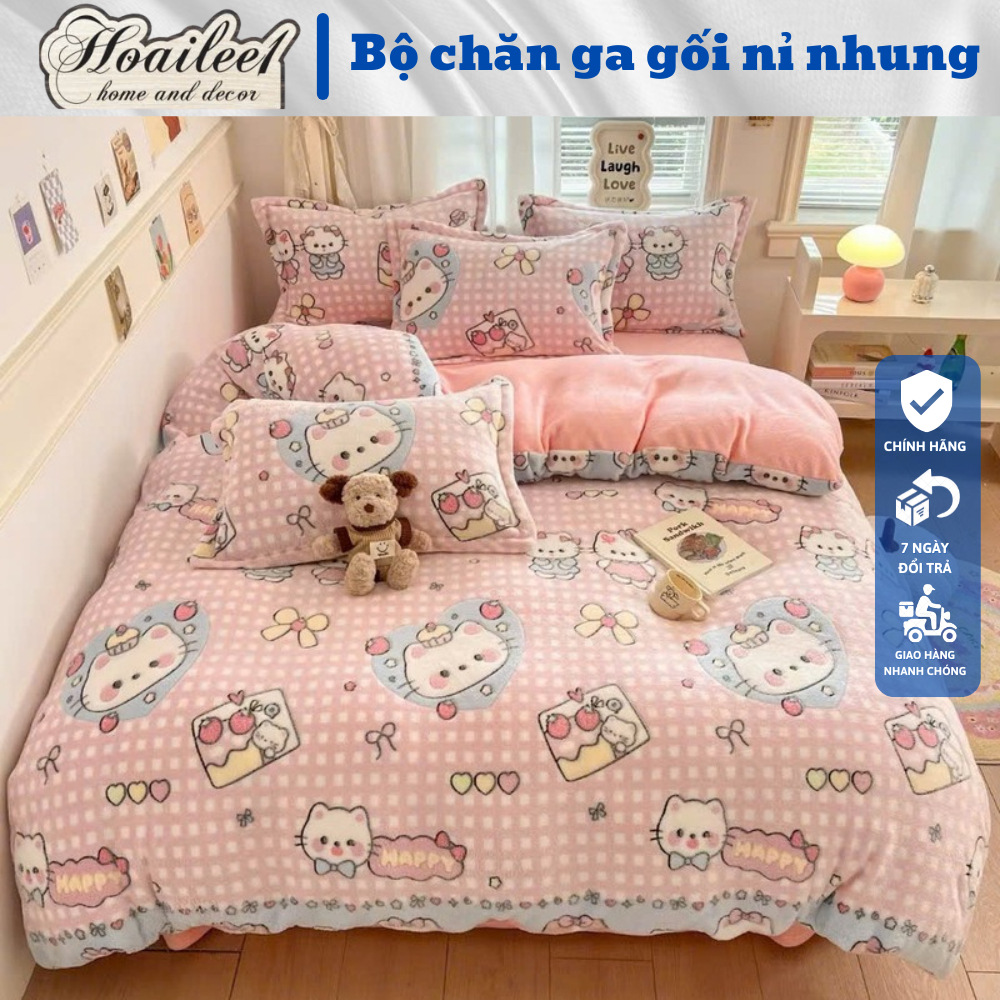 Bộ chăn ga gối nỉ tuyết sữa siêu mềm mại, mịn màng như nhung, không rụng lông, không tích điện và gi