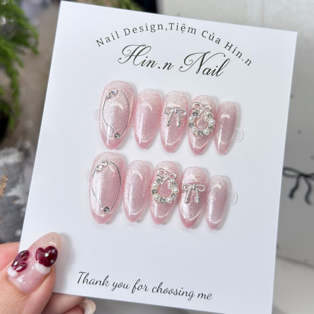 Nailbox thiết kế mắt mèo kim cương hồng thạch h121. Hinn nailbox thiết kế