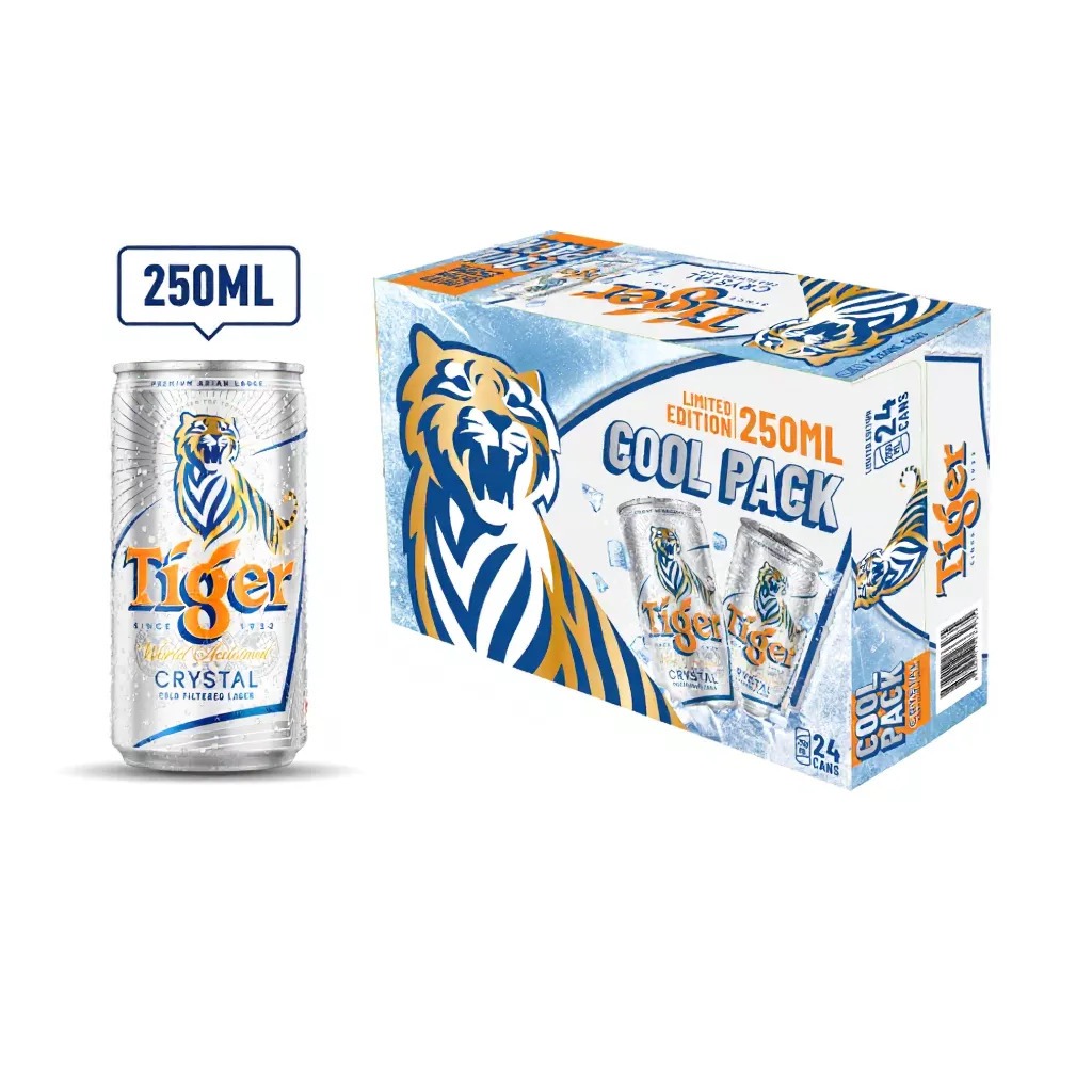 HOẢ TỐC HCM -  Bia TIGER Bạc lùn 250ml - Nồng độ cồn 4,6% (Thùng 24 lon) -  TIGER Crystal Bạc mới