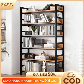 FASO 4/5/6 Tầng Kệ Sách Gỗ – Dễ Lắp R ráp Khung Kim Loại Phòng Khách/Đọc Lưu Trữ&Trưng Bày