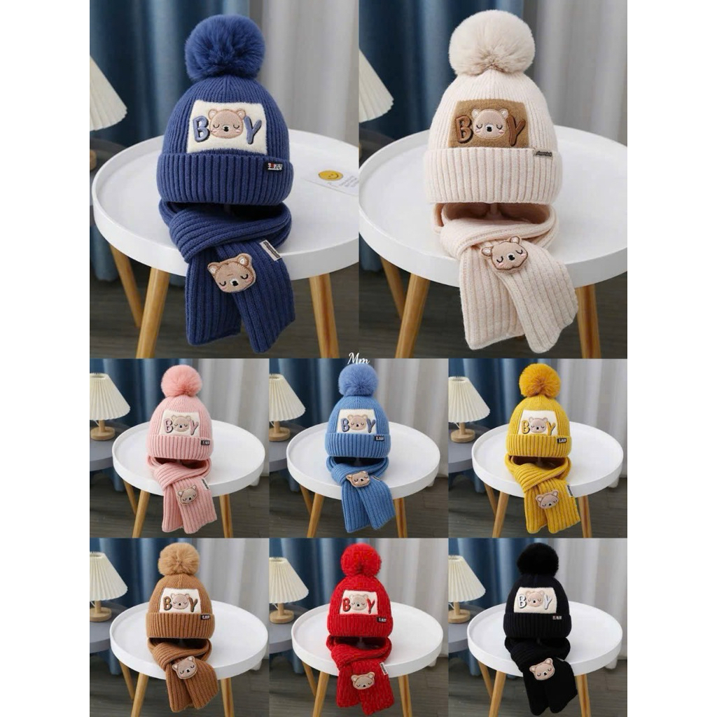 mũ kèm khăn gấu my boy cho bé 1-5 tuổi
