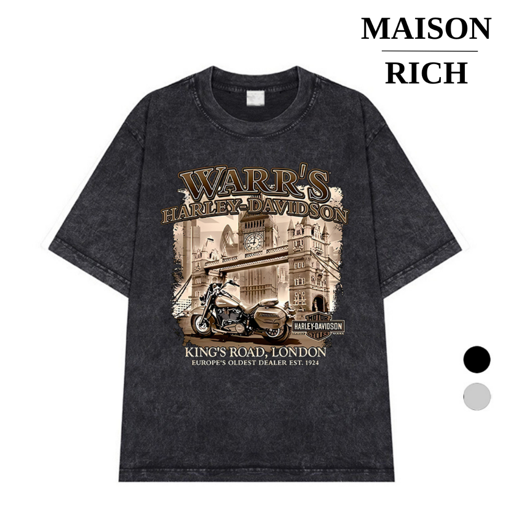 Áo Thun Wash Richky Premium Tee Warr Harley Davidson King Road London Vintage Ride
