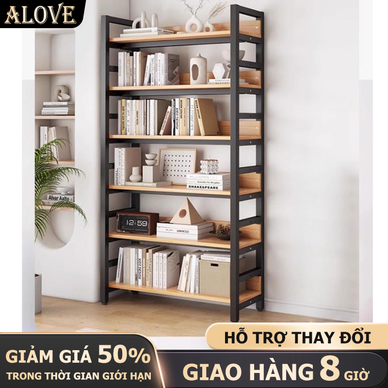 Kệ sách đứng sàn khung sắt gỗ nhiều tầng để đồ gia đình phòng khách kệ lưu trữ đơn giản hiện đại | BigBuy360 - bigbuy360.vn