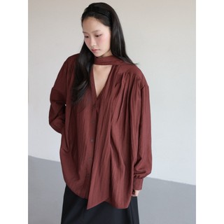  Áo sơmi form rộng xếp ly cổ V dây cổ hàn SOMS | Rouge Shirt 