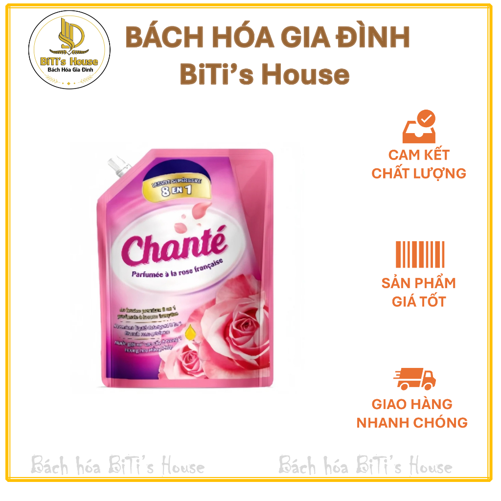 Nước giặt xả Chanté 8 trong 1 hương hoa hồng Pháp túi 3.05 kg