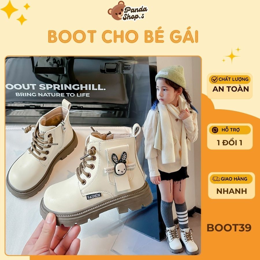 Pandashop.s Giày Boot cao cổ cho bé gái Boot bé gái từ 3-14 tuổi phong cách Hàn Quốc dễ thương da mề